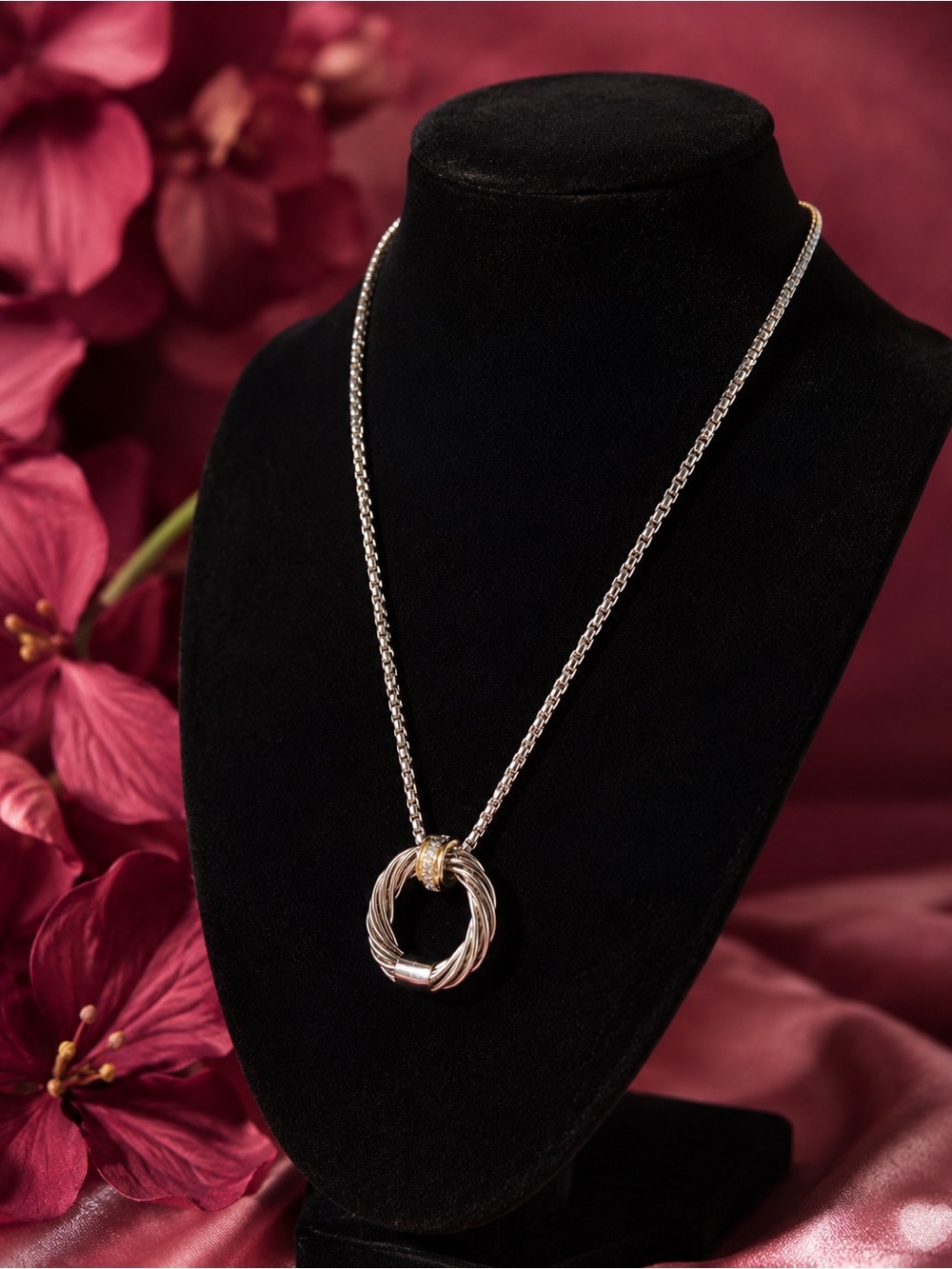 Two-Tone Silver and Gold Knot Pendant Necklace - Women - Picture 4 of 6